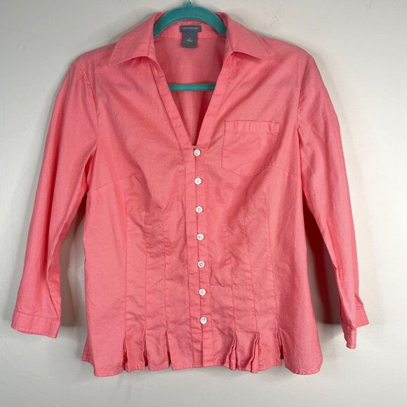 Ann Taylor Tops - Ann Taylor Button Up Top Womens‎ 6 Nantucket Red Pleated Hem Feminine Classic